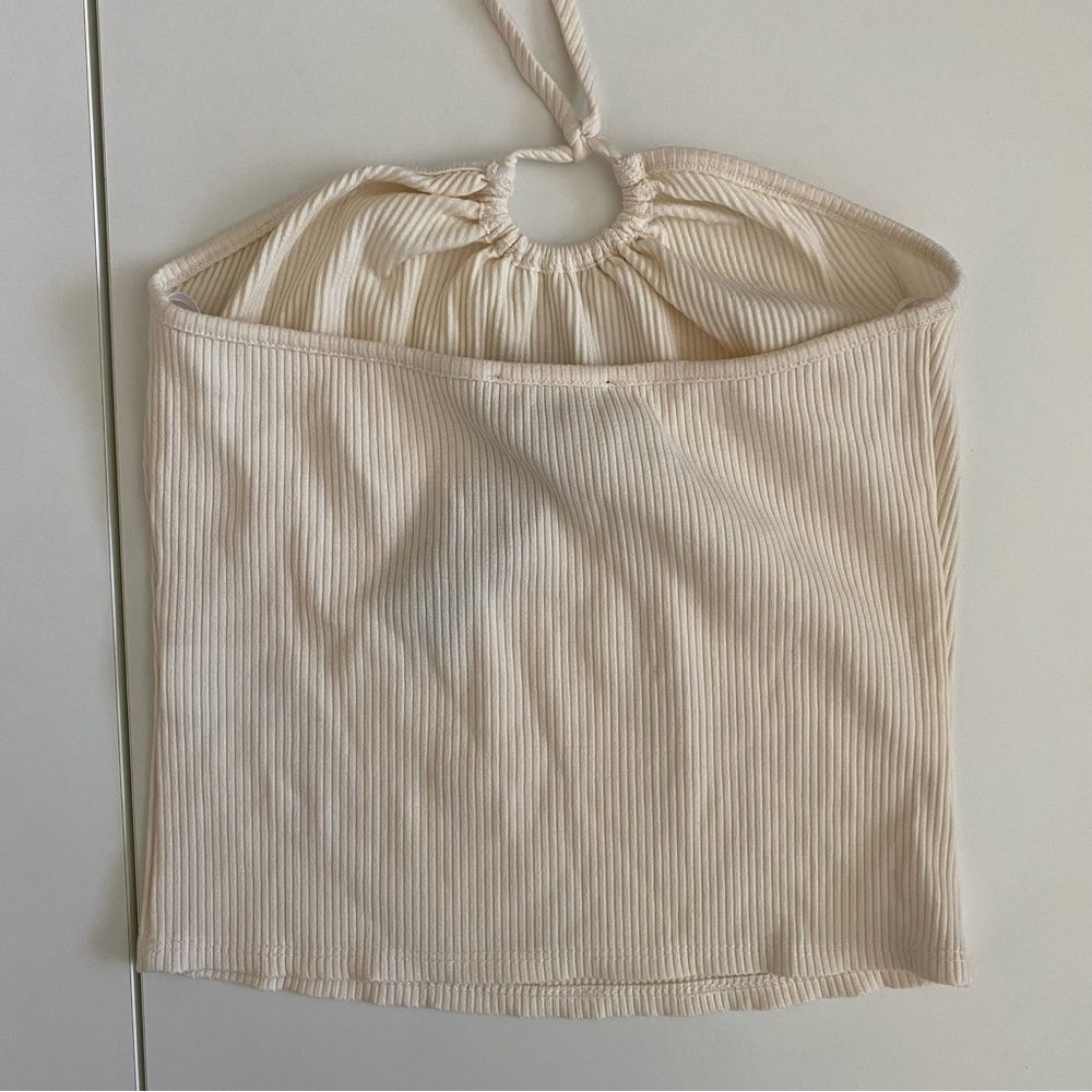Lulu's Ivory Ribbed Halter Top - Picture 3 of 4